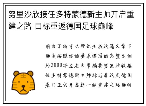 努里沙欣接任多特蒙德新主帅开启重建之路 目标重返德国足球巅峰 努里沙欣接任多特蒙德新主帅开启重建之路 目标重返德国足球巅峰